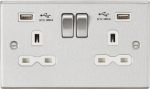 13A 2G switched socket with dual USB charger A + A (2.4A) - Brushed chrome with white insert