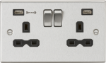 13A 2G DP Switched Socket with Dual USB Charger (Type-A FASTCHARGE port) - Brushed Chrome/Black