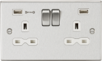 13A 2G DP Switched Socket with Dual USB Charger (Type-A FASTCHARGE port) - Brushed Chrome/White