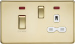 45A DP switch and 13A switched socket with neons - polished brass with white insert