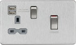 45A DP Switch and 13A switched socket with dual USB charger - brushed chrome with grey insert