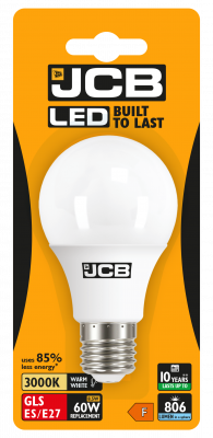 JCB LED GLS E27 (ES) 806lm 8.5W 3,000K (Warm White), Blister Of 1