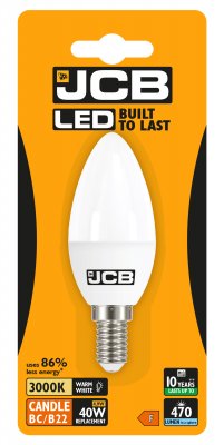 JCB LED Candle E14 (SES) 470lm 4.9W 3,000K (Warm White), Blister Of 1