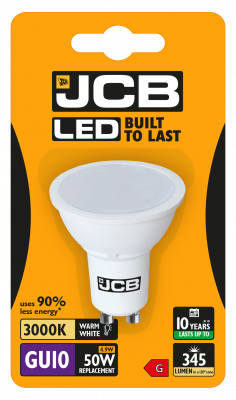 JCB LED GU10 345lm 4.9W 3,000K (Warm White), Blister Of 1