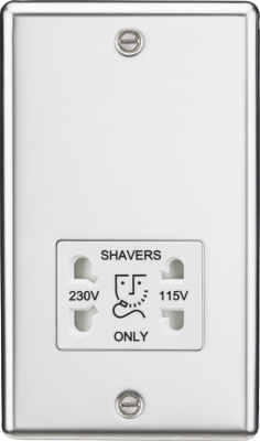 115-230V Dual Voltage Shaver Socket with White Insert - Rounded Edge Polished Chrome