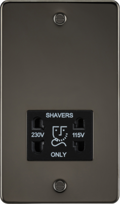 Flat Plate 115/230V dual voltage shaver socket - gunmetal with black insert