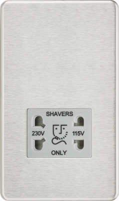 Screwless 115/230V Dual Voltage Shaver Socket - Brushed Chrome with Grey Insert