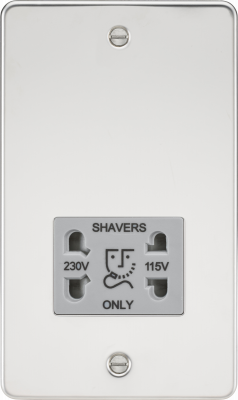 Flat Plate 115/230V dual voltage shaver socket - polished chrome with grey insert