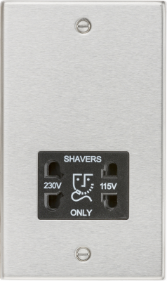 115/230V Dual Voltage Shaver Socket with Black Insert - Square Edge Brushed Chrome