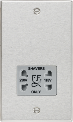 115/230V Dual Voltage Shaver Socket with Grey Insert - Square Edge Brushed Chrome