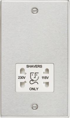 115/230V Dual Voltage Shaver Socket with White Insert - Square Edge Brushed Chrome