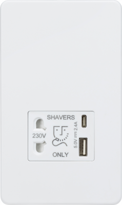 Shaver socket with dual USB A+C (5V DC 2.4A shared) - matt white