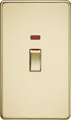 45A 2G DP switch with neon - polished brass