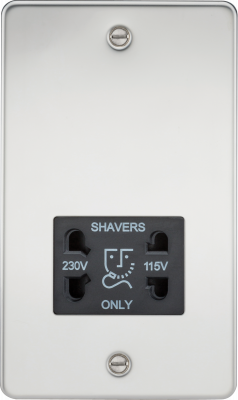 Flat Plate 115/230V dual voltage shaver socket - polished chrome with black insert