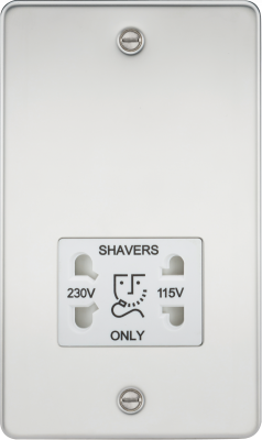 Flat Plate 115/230V dual voltage shaver socket - polished chrome with white insert