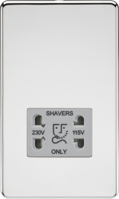 Screwless 115/230V Dual Voltage Shaver Socket - Polished Chrome with Grey Insert