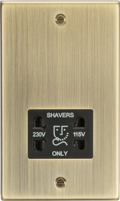 115-230V Dual Voltage Shaver Socket with Black Insert - Square Edge Antique Brass