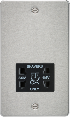 Flat Plate 115/230V dual voltage shaver socket - brushed chrome with black insert