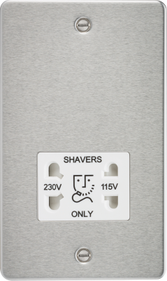 Flat Plate 115/230V dual voltage shaver socket - brushed chrome with white insert