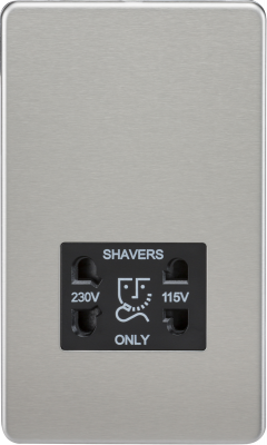 Screwless 115V/230V Dual Voltage Shaver Socket - Brushed Chrome