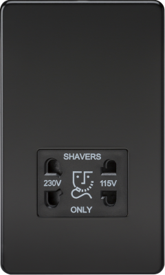 Screwless 115V/230V Dual Voltage Shaver Socket - Matt Black