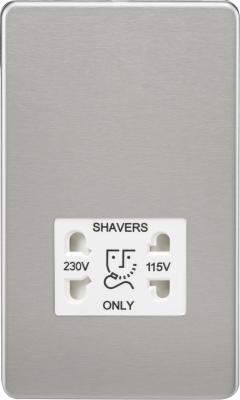 Screwless 115V/230V Dual Voltage Shaver Socket - Brushed Chrome with White Insert