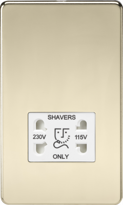 Screwless 115V/230V Dual Voltage Shaver Socket - Polished Brass with White Insert