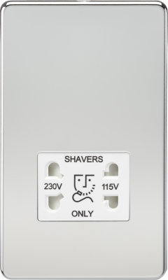 Screwless 115V/230V Dual Voltage Shaver Socket - Polished Chrome with White Insert