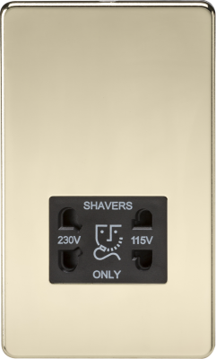 Screwless 115V/230V Dual Voltage Shaver Socket - Polished Brass