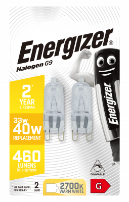 Energizer Halogen G9 Capsule 460lm 33W 3,000K (Warm White) Dimmable, Blister Of 2 (S5410)