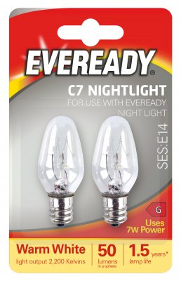 Eveready Night Bulb E12 (SES) 50lm 7W 2,200K (Warm White), Blister Of 2