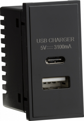 Dual USB Charger (3.1A) Module 25 x 50mm - Black