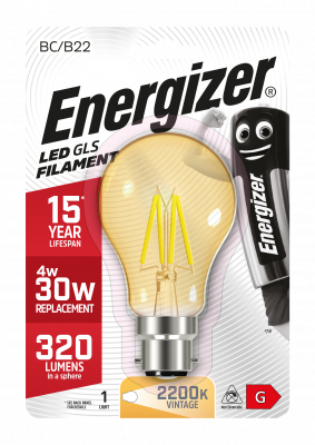 LED Filament Gold GLS B22 (BC) 320lm 4.2W 2,200K (Warm White), Blister Of 1