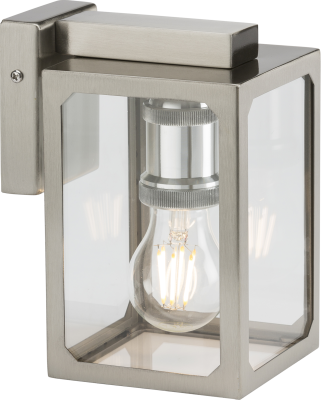 230V IP23 E27 Wall Lantern - Brushed Chrome