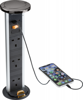 IP54 3G pop-up socket with dual USB charger  A+C (FASTCHARGE) - Black nickel Cap