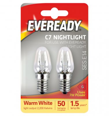 Eveready Night Bulb E14 (SES) 50lm 7W 2,200K (Warm White), Blister Of 2