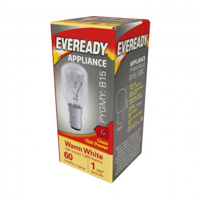 Eveready Pygmy B15 (SBC) 60lm 15W 3,000K (Warm White) Box Of 1