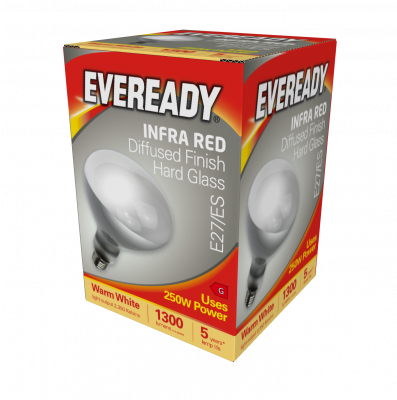 Eveready Infra-Red Heater Lamp E27 (ES) 1,300lm 250W 2,700K (Warm White), Box Of 1 (S5949)