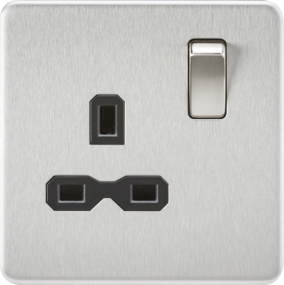 Screwless 13A 1G DP switched Socket - Brushed Chrome with black insert