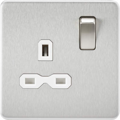 Screwless 13A 1G DP switched Socket - Brushed Chrome with white Insert