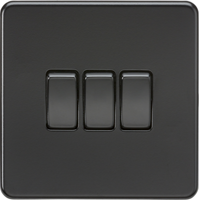 Screwless 10AX 3G 2-Way Switch - Matt Black with black rockers