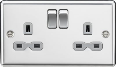 13A 2G DP Switched Socket with Grey Insert - Rounded Edge Polished Chrome