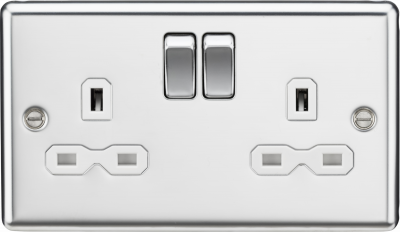 13A 2G DP Switched Socket with White Insert - Rounded Edge Polished Chrome