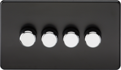 Screwless 4G 2-Way Dimmer 60-400W - Matt Black with Chrome Knobs