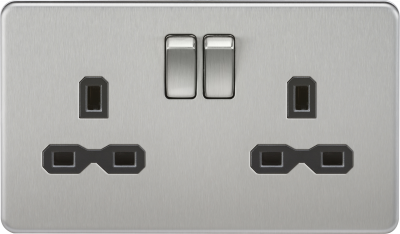 Screwless 13A 2G DP switched socket - brushed chrome with black insert