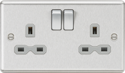 13A 2G DP Switched Socket with Grey Insert - Rounded Edge Brushed Chrome