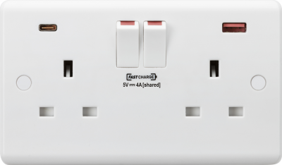 13A 2G DP Switched Socket with Dual USB FASTCHARGE ports (A + C)