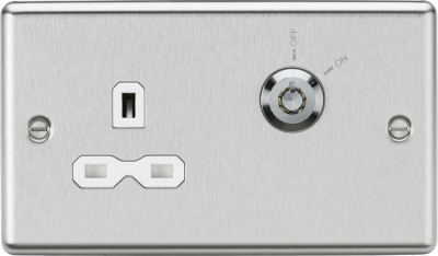 13A 1G DP Lockable socket - Brushed Chrome with white insert