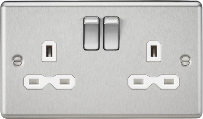 13A 2G DP Switched Socket with White Insert - Rounded Edge Brushed Chrome