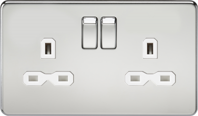 Screwless 13A 2G DP switched socket - polished chrome with white insert